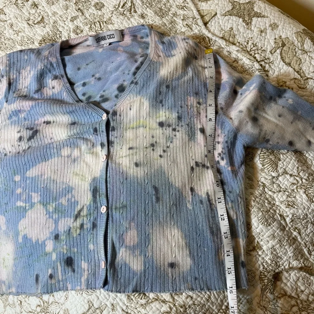 Stefano Cocci S Preppy Grunge Light Blue Bleach Dye Cropped Cardigan Office City